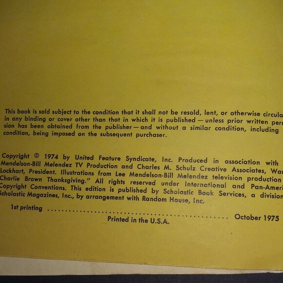 VTG A Charlie Brown Thanksgiving Paperback Book First Edition 1974-1975 - Picture 7 of 8